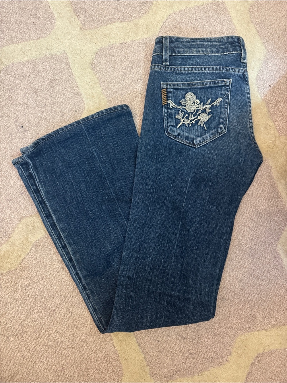 PAIGE Dark Blue Bootcut Jeans with Embroidered Back Pocket